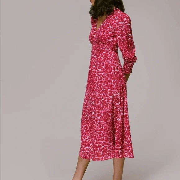 whistles pink dress Whistles Leopard Print Cotton Midi Dress - Pink/Multi - 30% Off